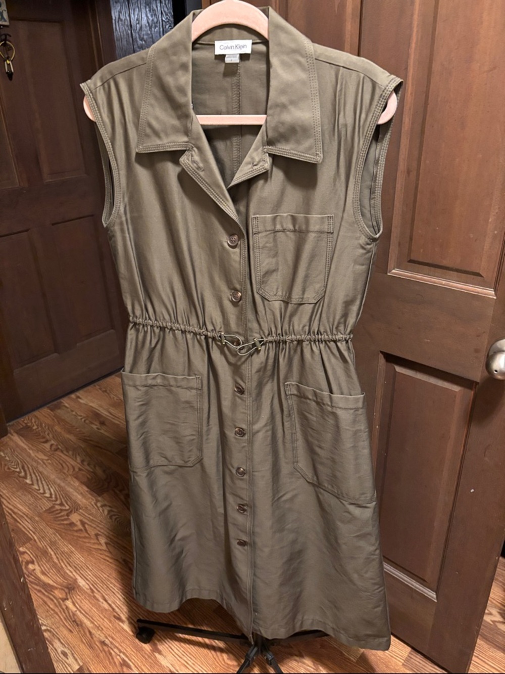 Calvin Klein Olive Green Sleeveless Shirt Dress